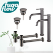 FugaFlow Eccelente Sobrado Slim Kit robinet lavabo - pour double vasque - robinet rehaussé - bonde non-obturable - siphon design bas - Gunmetal PVD SW1124419