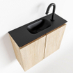 MONDIAZ TURE Kit lave-mains - 60x23x50cm - 1 trou de robinet - 2 portes - chêne blanchi mat - Lavabo centré - Solid Surface Noir SW475489