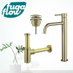 FugaFlow Eccelente Sobrado Slim Slim Kit mitigeur lavabo - robinet rehaussé - bonde clic clac - siphon design - PVD Laiton brossé SW1124367