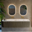 Mondiaz KURVE-DLUX Ensemble de meuble de salle de bains - 175x46x40cm - 2 tiroirs - 1 porte - lavabo solid surface - double / droite - sans trou de robinet - Shadow SW1414403