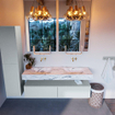 Mondiaz ALAN-DLUX Ensemble de meuble - 150cm - meuble Clay mat - 2 tiroirs - Lavabo Cloud Glace suspendu - vasque Gauche et droite - 0 trous de robinet SW806455