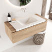 Mondiaz BUKLA Ensemble de meuble - 100x45x34cm - 0 trous de robinet - lavabo centré - solid surface - Talc - sans poignée - 1 tiroir - Mélamine - Chêne blanchi SW704728