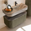 MONDIAZ THOR-DLUX 100cm badmeubel ronding links + rechts kleur Shadow met 1 lade en 2 deuren. Vrijhangende wastafel CLOUD Rechts 1 kraangat kleur Oza. SW1467548