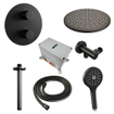 BRAUER Black Carving douche de pluie encastrée thermostatique - 3 voies - ronde - set 84 - pomme de douche 30cm - bras de plafond - douchette 3 jets - flexible de douche - coude de raccordement mural - noir mat SW1159248