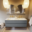 MONDIAZ VICA-DLUX Ensemble meuble de salle de bains - 150cm - meuble bas plata - 2 tiroirs - lavabo encastré cloud double - sans trous de robinet - version haute 60cm - glace SW1088369