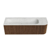 MONDIAZ KURVE-DLUX 145cm Meuble salle de bain avec module 25 D - couleur Walnut - 1 tiroir - 1 porte - vasque BIG LARGE gauche - 2 trous de robinet - couleur Opalo SW1137691