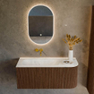 MONDIAZ KURVE-DLUX meuble de salle de bains 105cm avec module 25 R couleur Walnut avec 1 tiroir et 1 porte. Plan vasque BIG SMALL gauche sans trou de robinet couleur Opalo. SW1137644