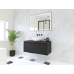 HR Matrix ensemble de meubles de salle de bain 3d 100cm 1 tiroir sans poignée avec bandeau couleur noir mat avec dessus noir mat SW857061