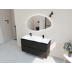 HR Infinity XXL ensemble de meubles de salle de bain 3d 120 cm 2 lavabos en céramique blanc mat 2 trous de robinetterie 2 tiroirs noir mat SW863503