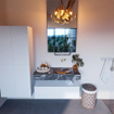 MONDIAZ ALAN - DLUX Ensemble de meuble de salle de bains - 100cm - meuble bas - Talc - 1 tiroir - lavabo suspendu - vasque à droite - 0 trous de robinet - Lava SW807861