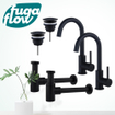 FugaFlow Eccelente Sobrado Kit robinet lavabo - pour double vasque - robinet haut - bec rotatif - bonde non-obturable - siphon design bas - Noir mat SW1124211