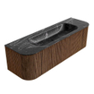 MONDIAZ KURVE-DLUX 150cm Meuble salle de bain avec module 25 G et D - couleur Walnut - 1 tiroir - 2 portes - vasque BIG MEDIUM centre - 1 trou de robinet - couleur Lava SW1137245