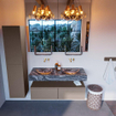 Mondiaz ALAN-DLUX Ensemble de meuble - 120cm - meuble Smoke mat - 2 tiroirs - Lavabo Cloud Lava suspendu - vasque Gauche et droite - 0 trous de robinet SW808342