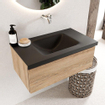 Mondiaz bukla ensemble de meubles de salle de bain 80x45x34cm 0 robinetterie lavabo moyen surface solide urbaine sans poignée 1 tiroir avec fermeture douce mélamine chêne lavé SW704790