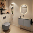 MONDIAZ TURE-DLUX Meuble toilette - 80cm - Smoke - EDEN - vasque Ostra - position centrale - sans trou de robinet SW1105098
