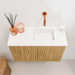 Mondiaz JOYA 60cm toiletmeubel - kleur Oak - Wastafel FAYE positie Rechts Zonder kraangat kleur Talc. SW1421105