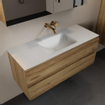 Mondiaz AIVY Ensemble de meuble - 120x45x50cm - 0 trous de robinet - 1 vasque talc Solid surface - Centre - 2 tiroirs - avec armoire de toilette - Melamine Chai SW892375