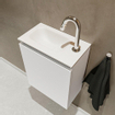 MONDIAZ TURE Kit lave-mains - 40x23x50cm - 1 trou de robinet - 1 porte - talc mat - Lavabo à gauche - Solid Surface Blanc SW474860