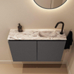 MONDIAZ TURE-DLUX Meuble toilette - 80cm - Dark Grey - EDEN - vasque Glace - position droite - 1 trou de robinet SW1103310