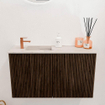 Mondiaz JOYA-DLUX 70cm toiletmeubel - kleur Walnut - Wastafel FAYE positie Links 1 kraangat kleur Nata. SW1424474