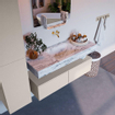Mondiaz ALAN-DLUX Ensemble de meuble - 120cm - meuble Linen mat - 2 tiroirs - Lavabo Cloud Glace suspendu - vasque Centre - 0 trous de robinet SW805947