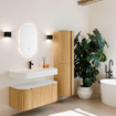 MONDIAZ THOR 100cm meuble de salle de bains arrondi gauche + droite couleur Oak avec 1 tiroir et 2 portes. Vasque suspendue CLOUD Milieu 1 trou de robinet couleur Talc. SW1467341