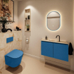 MONDIAZ TURE-DLUX Meuble toilette - 80cm - Jeans - EDEN - vasque Frappe - position centrale - 1 trou de robinet SW1102803