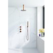 Fortifura Nebbio Ensemble de douche pluie - robinet encastré - élément encastré - coude de raccordement mural - flexible de douche lisse - douchette bâton - bras de plafond 20cm - douche de tête 30cm - cuivre brossé PVD SW1447160