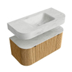 MONDIAZ THOR-DLUX Meuble de salle de bains - 100cm - arrondi gauche + droite - couleur Oak - 1 tiroir - 2 portes - Vasque suspendue CLOUD Milieu 1 trou de robinet couleur Opalo SW1467316