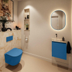 MONDIAZ TURE-DLUX Meuble toilette - 40cm - Jeans - EDEN - vasque Frappe - position gauche - sans trou de robinet SW1102807