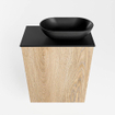 Mondiaz Fowy meuble de toilette - 40x50x23cm - chêne blanchi mat - 1 trou de robinet - lavabo à droite - 1 porte - solid surface - plan Mélamine - lavabo : noir SW761435