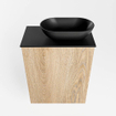 Mondiaz Fowy meuble de toilette - 40x50x23cm - chêne blanchi mat - 1 trou de robinet - lavabo à droite - 1 porte - solid surface - plan Mélamine - lavabo : noir SW761435