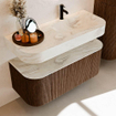 MONDIAZ THOR-DLUX 110cm badmeubel ronding links + rechts kleur Walnut met 1 lade en 2 deuren. Vrijhangende wastafel CLOUD Rechts 1 kraangat kleur Ostra. SW1462780