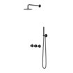 IVY Pact Ensemble douche pluie - encastrable - symétrie - 2 robinets d'arrêt - bras mural 40 cm - pomme de douche slim 20 cm - support avec sortie - flexible de douche 150 cm - douchette stick - Noir Chrome PVD SW1036991