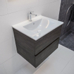 Mondiaz VICAB meuble de salle de bain - 60cm - meuble sous-vasque marron foncé - 2 tiroirs - lavabo denia milieu - 1 trou de robinet XL version 60cm haut SW1089986