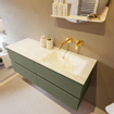 Mondiaz VICA-DLUX ensemble de meuble de salle de bain - 130cm - meuble sous-vasque armée - 4 tiroirs - lavabo encastré cloud droite - sans trous de robinet - version haute de 60cm - ostra SW1087096