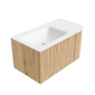 MONDIAZ KURVE 85cm Meuble salle de bain avec module 25 D - couleur Oak - 1 tiroir - 1 porte - vasque CLOUD gauche - sans trous de robinet - Talc SW1138174