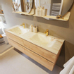 MONDIAZ VICA-DLUX Ensemble meuble de salle de bains - 150cm - meuble bas washed oak - 4 tiroirs - lavabo encastré cloud double - 2 trous de robinet - version haute 60cm - frape SW1088847