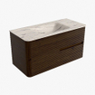 Mondiaz CIRO-DLUX Meuble de salle de bains - 100x45x50cm - Plan-vasque solid surface Nata - 1 vasque au milieu - sans trous de robinetterie - 2 tiroirs - Noyer SW1530566