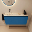 MONDIAZ TURE-DLUX Meuble toilette - 100cm - Jeans - EDEN - vasque Frappe - position gauche - sans trou de robinet SW1102816