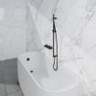 Fortifura Nebbio Ensemble combiné bain - mitigeur thermostatique - barre coulissante avec coude mural intégré - flexible de douche métallique - douchette sur barre - Remplissage-vidage de baignoire - noir mat SW1238025