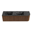 MONDIAZ KURVE-DLUX 155cm Meuble salle de bain avec module 25 D - couleur Walnut - 2 tiroirs - 1 porte - vasque LEAF double / gauche - sans trou de robinet - couleur Lava SW1137288