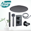 FugaFlow Eccelente Sobrado Badkamer inbouw regendoucheset met thermostaat 25cm plafondarm hoofddouche incl. staaf handdouche Gunmetal PVD SW1124092