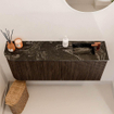 Mondiaz JOYA-DLUX 101.6cm meuble de toilette - arrondi gauche couleur Walnut - Vasque FAYE position Droite 1 trou de robinet couleur Lava. SW1422477