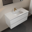 Mondiaz AIVY Ensemble de meuble - 100x45x50cm - 1 trou de robinet - 1 vasque Urban Solid surface - Centre - 2 tiroirs - avec miroir - MDF Talc SW892173