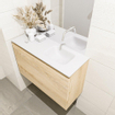 Mondiaz OLAN Meuble lave-mains 80x30x40cm sans trous de robinet 1 tiroir Washed oak mat avec lavabo LEX Droite Solid Surface Blanc SW473480