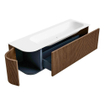 MONDIAZ KURVE 145cm Meuble salle de bain avec module 25 G - couleur Walnut - 1 tiroir - 1 porte - vasque BIG LARGE droite - sans trous de robinet - Talc SW1138321