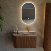 MONDIAZ KURVE-DLUX Meuble de salle de bains 75cm arrondi à gauche couleur Walnut avec 1 tiroir et 1 porte. Lavabo GRUNNE à droite 1 trou de robinet Sombra. SW1433631
