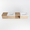 MONDIAZ BUKLA 200cm ensemble de meuble avec module ouvert 40 à droite couleur Chêne blanchi avec 3 tiroirs. Lavabo CLOUD double 2 trous de robinet couleur Talc. SW1382189