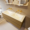 Mondiaz VICA-DLUX ensemble de meuble de salle de bain - 130cm - meuble sous-vasque oro - 2 tiroirs - lavabo encastré cloud double - sans trous de robinet - miroir modèle spot - version XL 60cm de haut - ostra SW1098360